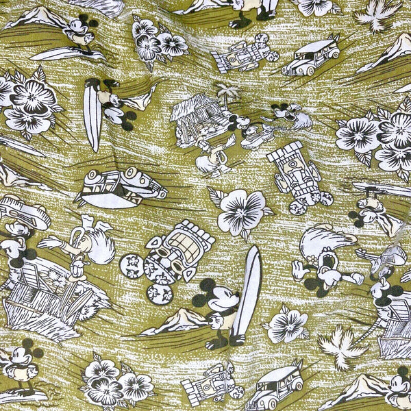 Walt Disney World Hawaiian Camp Shirt Mickey Donald Surfing Floral Tiki Mens L