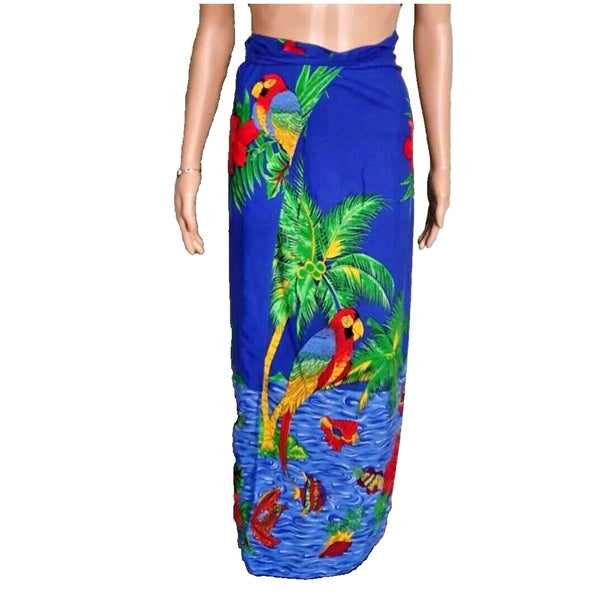 Tropical Print Fringe Edge Shawl Scarf Skirt Beach 68” x 42” Vintage Women's