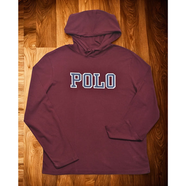 Polo Ralph Lauren Hooded T Shirt XL Maroon Big Logo Jersey Hoodie Tee Preppy