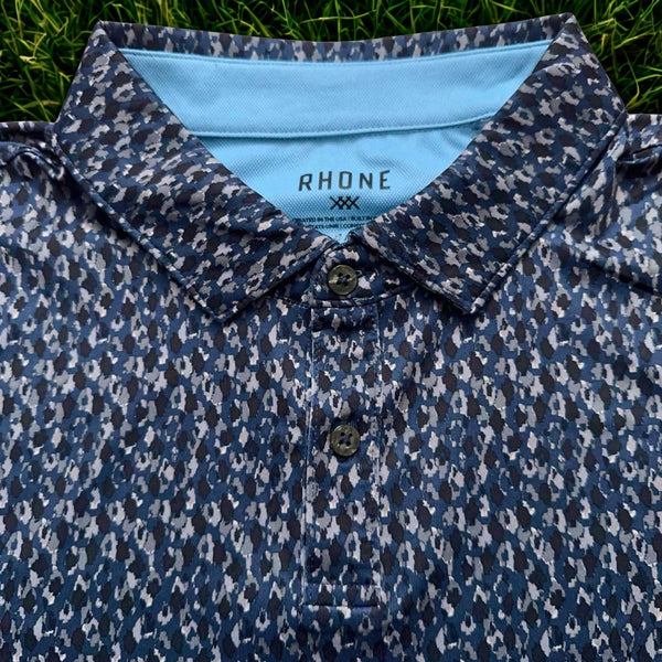 Rhone Golf Polo Shirt Men's M Gray Blue Camo Performance Stretch Short Sleeve