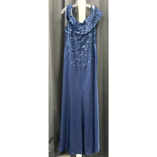 MGNY 72615 Embroidered Bodice Off The Shoulder Dress Navy Sz. 16 (Sample)