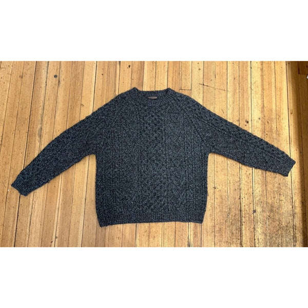 Aran Woollen Mills L Gray Aran Fisherman Sweater Cable Knit Merino Wool Ireland