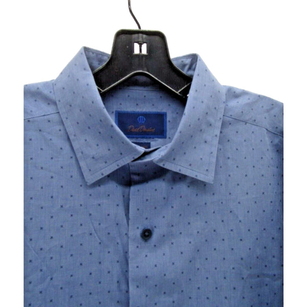 David Donahue Heathered Dobby Fusion Shirt Poplin Denim Blue Men's 17.5 XL