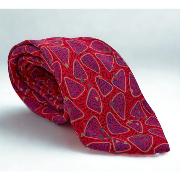 Yves Saint Laurent Vintage 80s Silk Tie Navy Red Geometric Italy Handmade Retro
