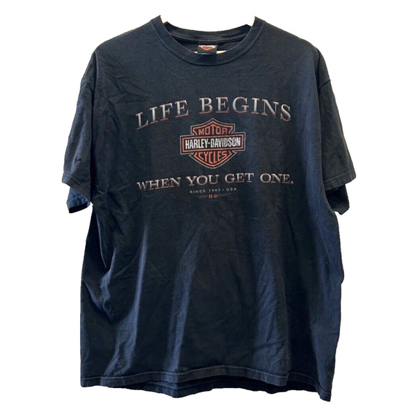 Harley Davidson Life Begins When You Get One Sacramento XL Hanes Beefy-T Biker T