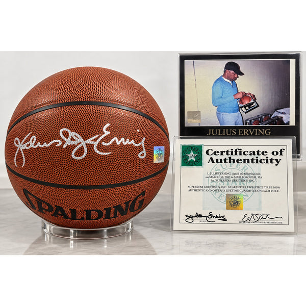 Julius Dr. J Erving Signed Spalding NBA Basketball Auto COA HOF 76ers Sixers