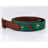 Polo Ralph Lauren Leather Trim Silk Jacquard Belt Men's 38 Green Crest Stripe