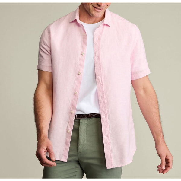 Charles Tyrwhitt Linen Shirt Sz. Large Pink Button Up Slim Fit Short Sleeve NWOT
