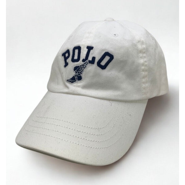 Polo Ralph Lauren P-Wing Foot White Adjustable Hat Leather Strap EUC Rare