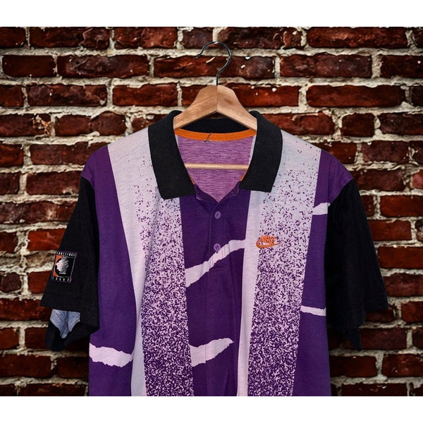 Nike Challenge Court Andre Agassi Purple Voltage Polo Shirt Mens L 1991 Vintage