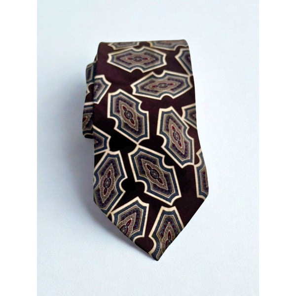 Christian Dior Monsieur Silk Tie Brown Blue Geometric Abstract VTG Italy USA