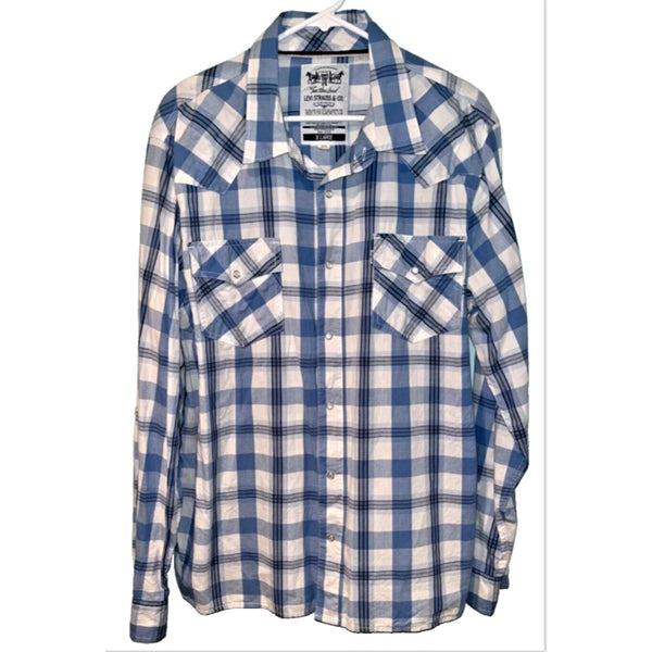 Levis The Two Horse Brand Western Long Sleeve Pearl Snap Plaid Shirt XL