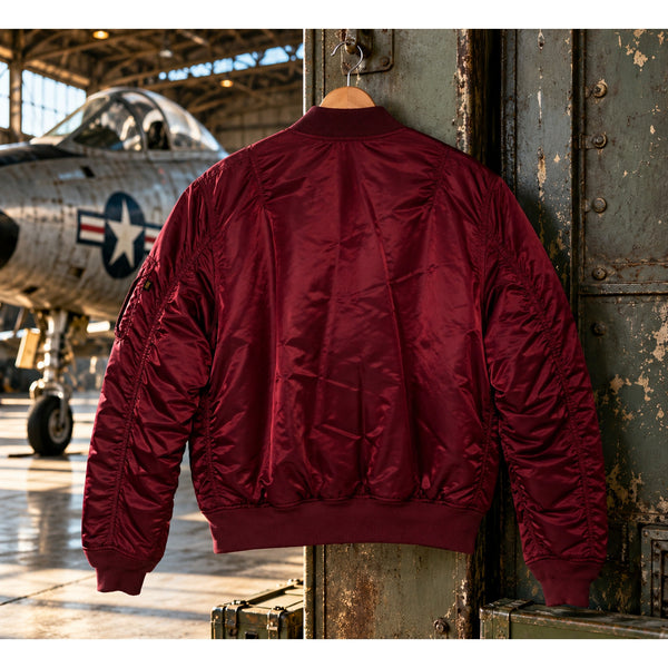 Alpha Industries MA-1 Flight Bomber Jacket Men's L Burgundy Orange Reversible