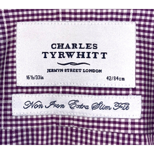 Charles Tyrwhitt Dress Shirt Non Iron Extra Slim Fit Purple Check Men's 16.5/33