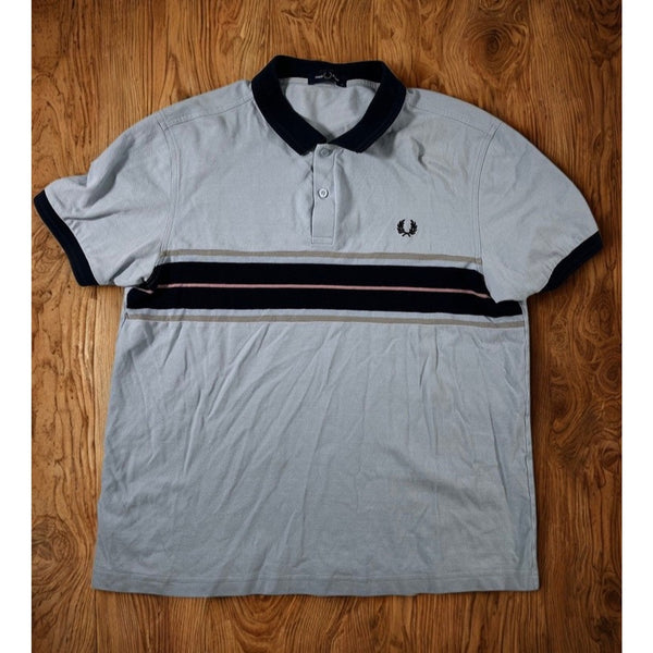 Fred Perry Polo Shirt Mens XL Blue Stripe Short Sleeve Collared Mod Casual