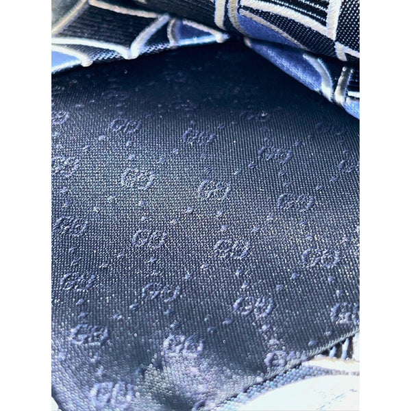 Gucci Geometric Silk Tie Blue Black Gray 100% Silk Made in Italy