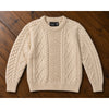 Standun Aran Irish Wool Fisherman Cable Knit Sweater Men's S Cream Handmade