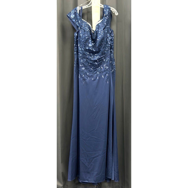 MGNY 72615 Embroidered Bodice Off The Shoulder Dress Navy Sz. 16 (Sample)