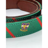 Polo Ralph Lauren Leather Trim Silk Jacquard Belt Men's 38 Green Crest Stripe