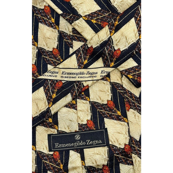 Ermenegildo Zegna Silk Tie Italy Art Deco Geometric Luxury Designer Necktie