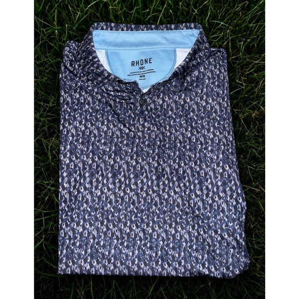 Rhone Golf Polo Shirt Men's M Gray Blue Camo Performance Stretch Short Sleeve