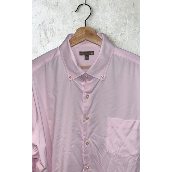 Peter Millar Summer Comfort Bernie Shirt XL Pink Stretch Button Down Performance