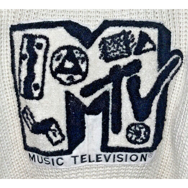 MTV Sweater Cable Knit 1989 Music Grunge Vintage White Sz. XL