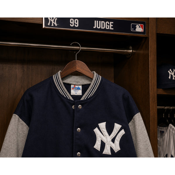 New York Yankees Majestic MLB Button Down Bomber Jacket Men XL USA Vintage 90s