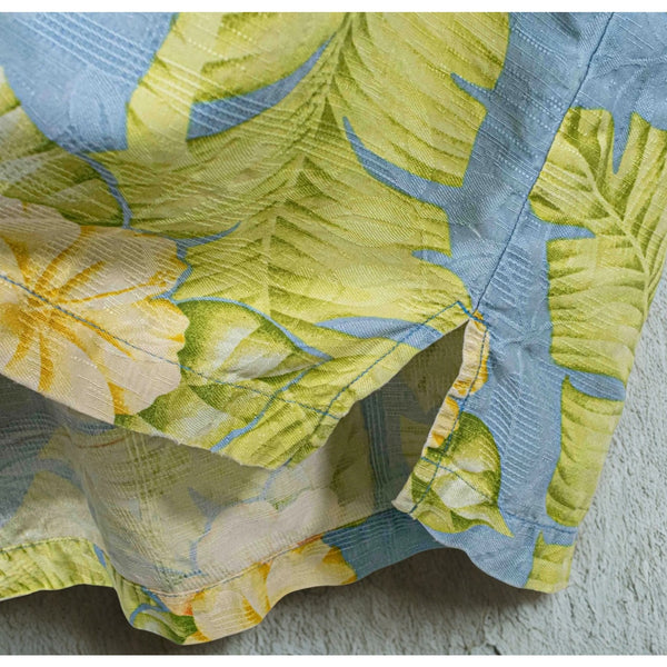 Tommy Bahama Silk Hawaiian Shirt XL Blue Floral Camp Collar Loop Resort Aloha