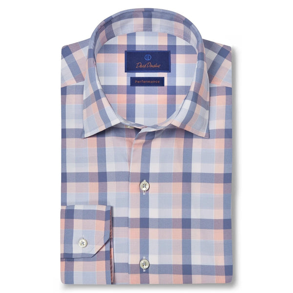 David Donahue Blue Melon Plaid Performance Sport Shirt Men's M NWT MSRP $165