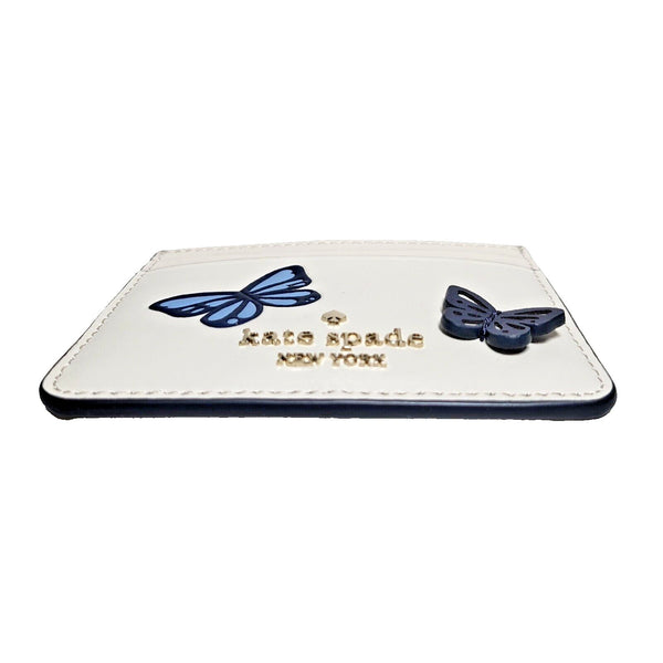Kate Spade Small Slim Leather Card Holder Flutter Fly Butterfly White NWT $99