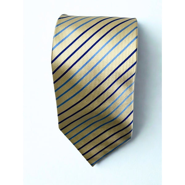 Charles Tyrwhitt 100% Silk Tie Beige Blue Striped Classic Mens Necktie EUC