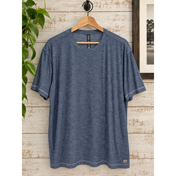 Vuori Strato Tech Tee Men's XL Blue Dusk Heather Performance Stretch Shirt NWOT