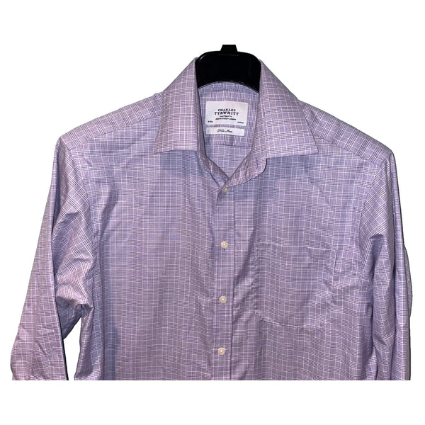 Charles Tyrwhitt Dress Shirt Non Iron Extra Slim Fit Plaid Purple Men's 16/33