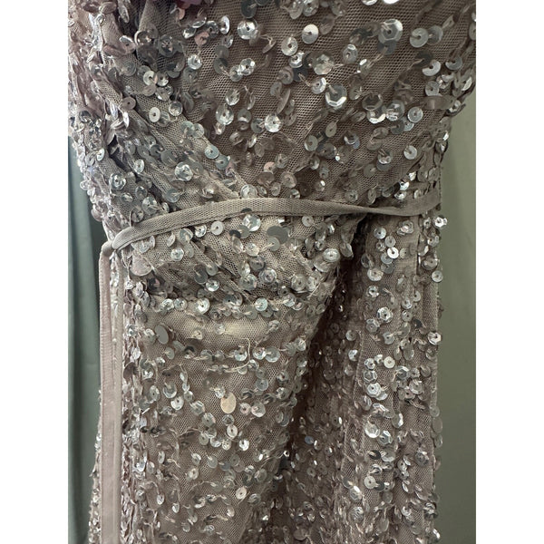 Adrianna Papell 40318 Allover Sequin Dress Morganite Sz. 14 (SAMPLE)