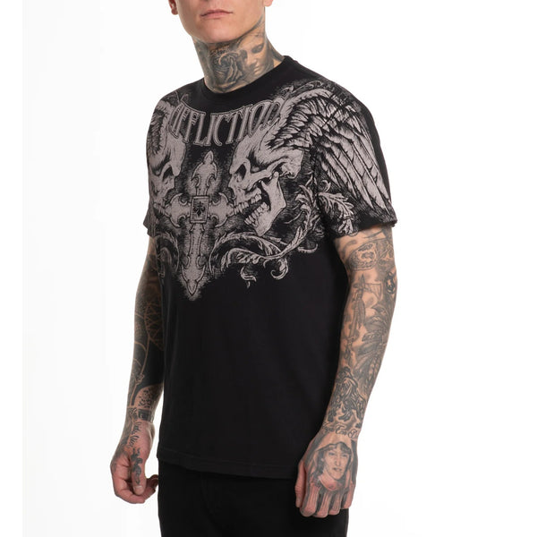 Affliction Gothic Cross Winged UP Skull T-Shirt Sz. XL Y2K Distressed UFC