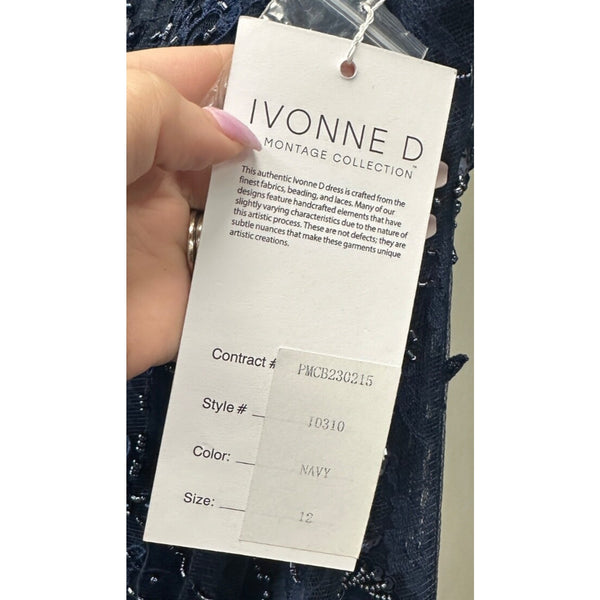 Ivonne D For Mon Cheri ID310 Scoop Neck Embroidered Navy Dress Sz. 12 (SAMPLE)