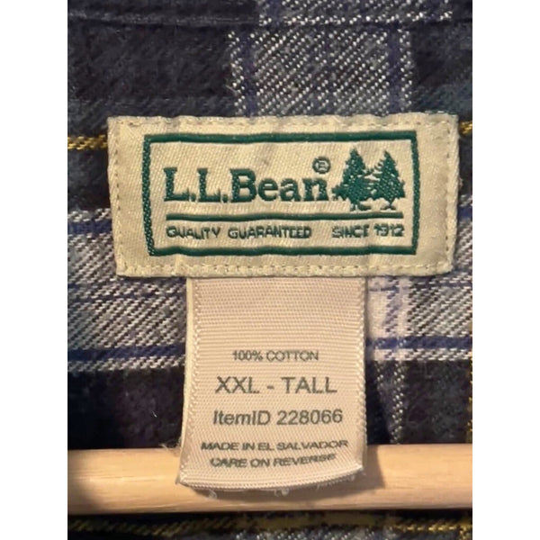 L.L. Bean Traditional Fit Plaid Flannel Shirt Men’s 2XLT Tall Black Cotton 22806