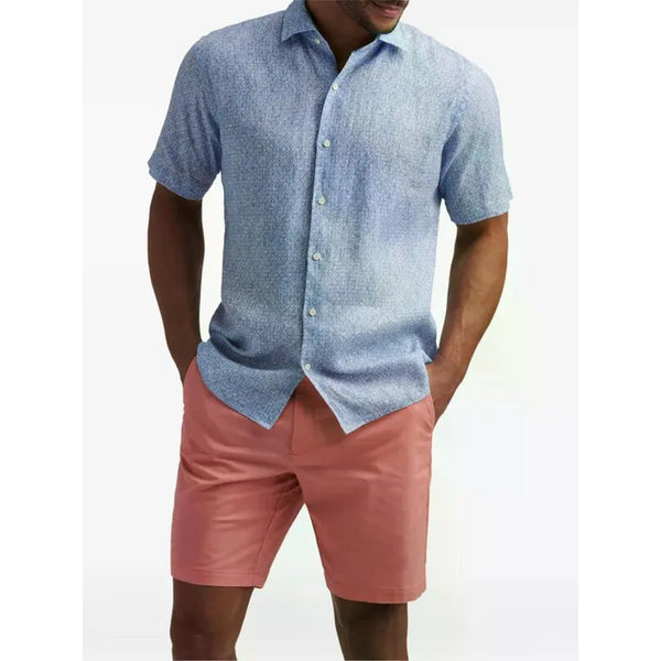 Peter Millar Blue Fan Print Short Sleeve Button Shirt XL NWOT MSRP $155