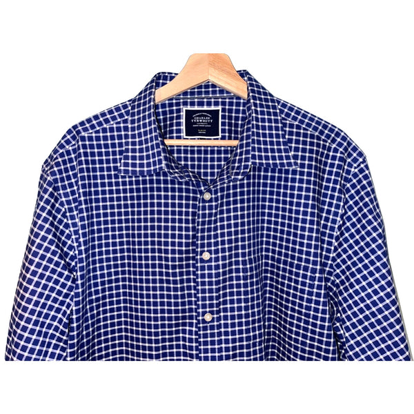 Charles Tyrwhitt Dress Shirt Non Iron Slim Fit Cotton Check Men's Sz. XL