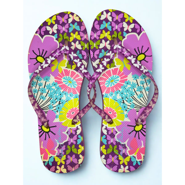 Vera Bradley Flip Flops Thong Sandal Wo's L 9-10 Flutterby Floral & Butterflies