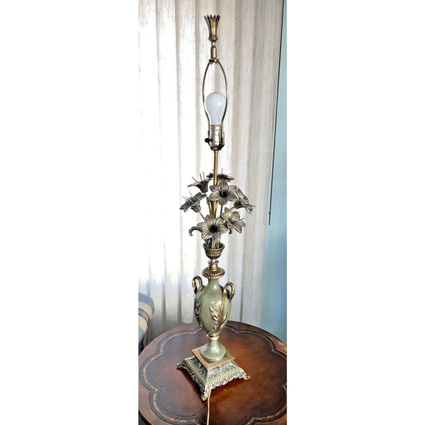 Antique French Victorian Art Deco Set Of 2 Hand Painted Lily Floral Lamps Works