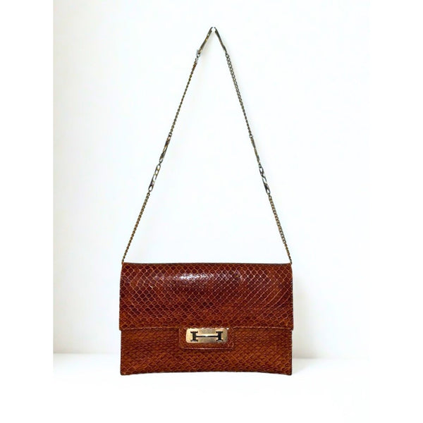 Bergdorf Goodman Snakeskin Leather Shoulder Bag Spain Gold Chain Clutch Vintage