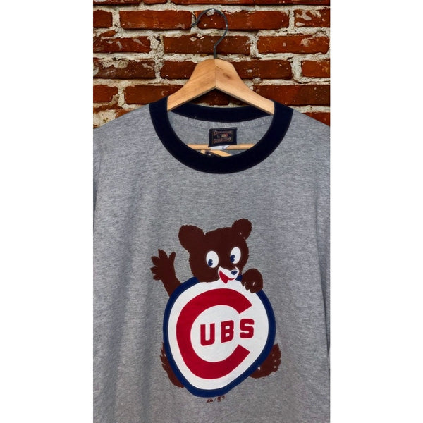 Chicago Cubs Cooperstown Collection Majestic T-Shirt XL Gray Logo Ringer NWT
