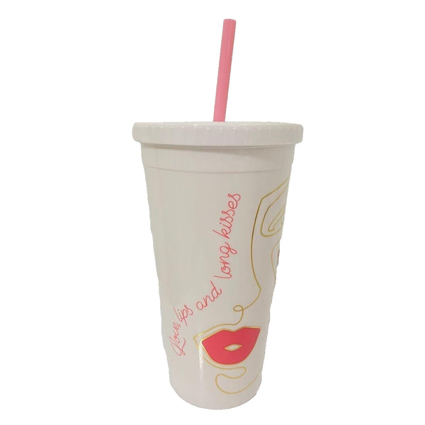 Benefit Kiss Tints 2020 Tumbler Soda Drink Straw Hard Plastic Cup White