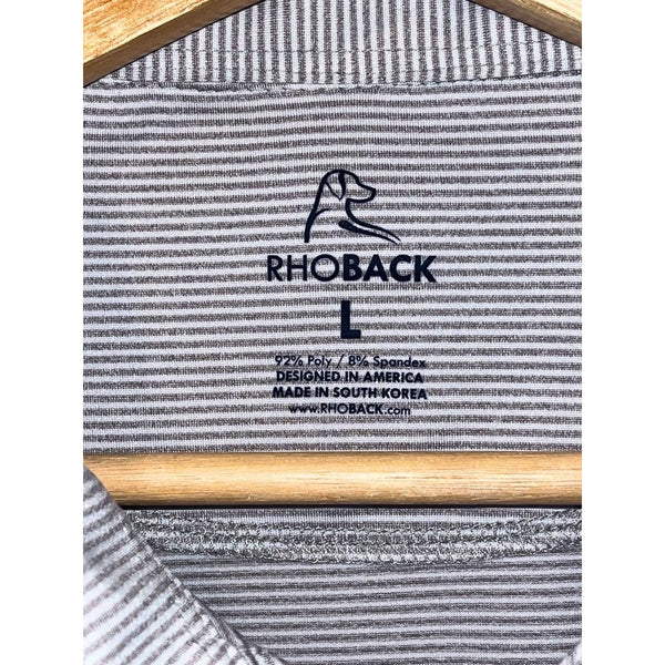 Rhoback Polo Shirt Mens Large Gray Striped Performance Golf Short Sleeve