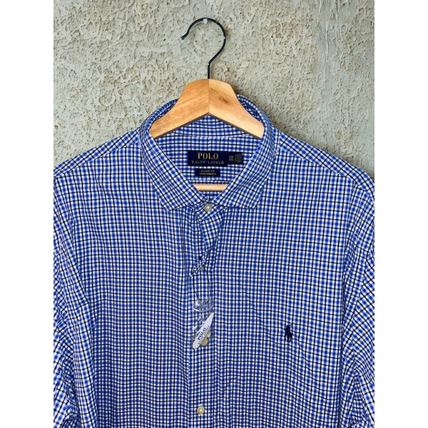 Polo Ralph Lauren Classic Fit Performance Blue Check Button-Down Shirt 2XL NWT