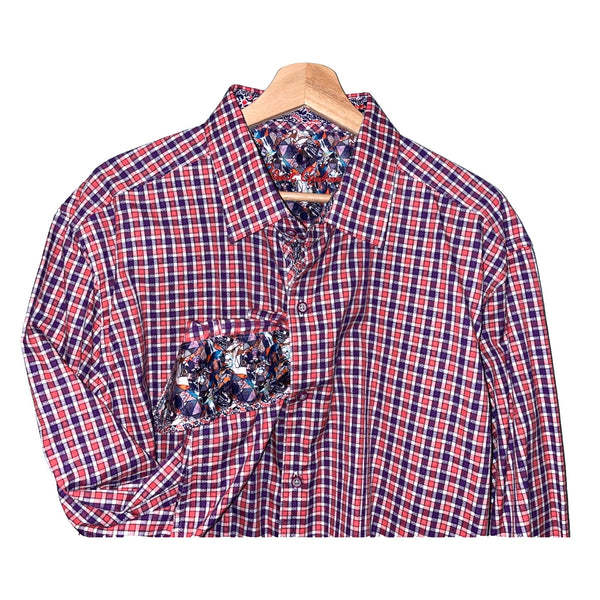 Robert Graham Textured Geometric Flip Cuff Shirt Mens 2XL Classic Fit EUC