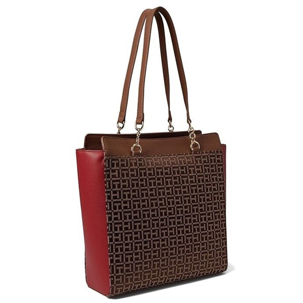 Tommy Hilfiger Antonella II Tote Chestnut Red Monogram Jacquard Womens EUC