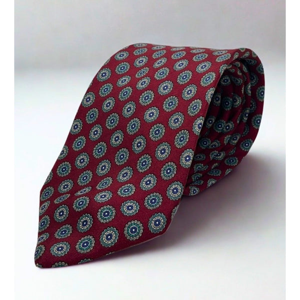 Christian Dior Monsieur Silk Tie Red Geometric Medallion Vintage Made in USA